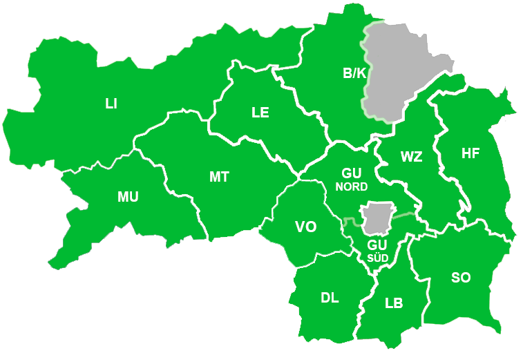 Steiermarkkarte mit den regionalen Ärzteverbünden von Styriamed.net
